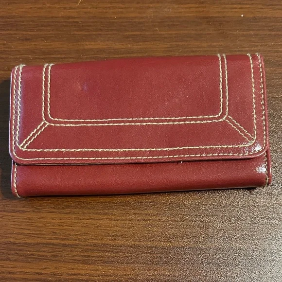 Vintage Red Leather Wallet with Stitching - Picture 1 of 7